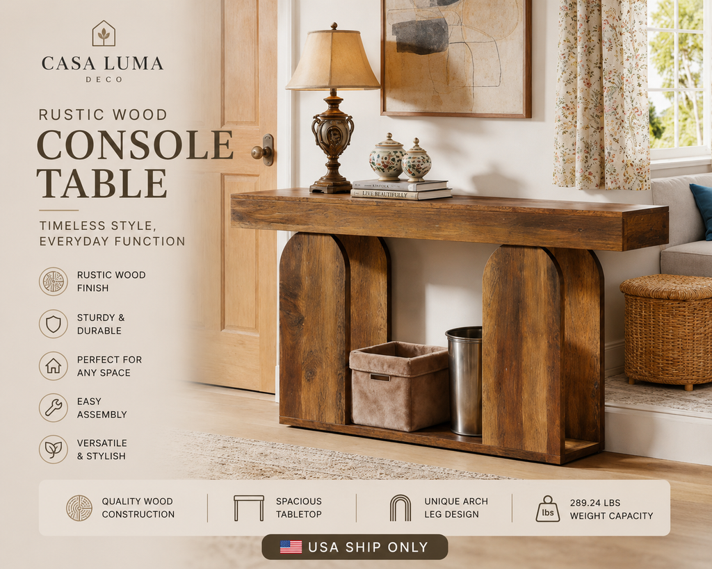 Rustic Wood Console Table with Open Shelf for Entryway, Hallway & Living Room