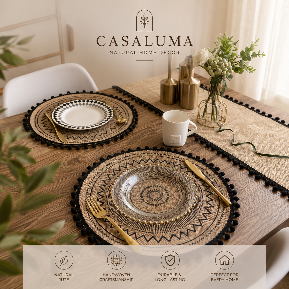 CasaLuma Handwoven Boho Jute Round Placemat