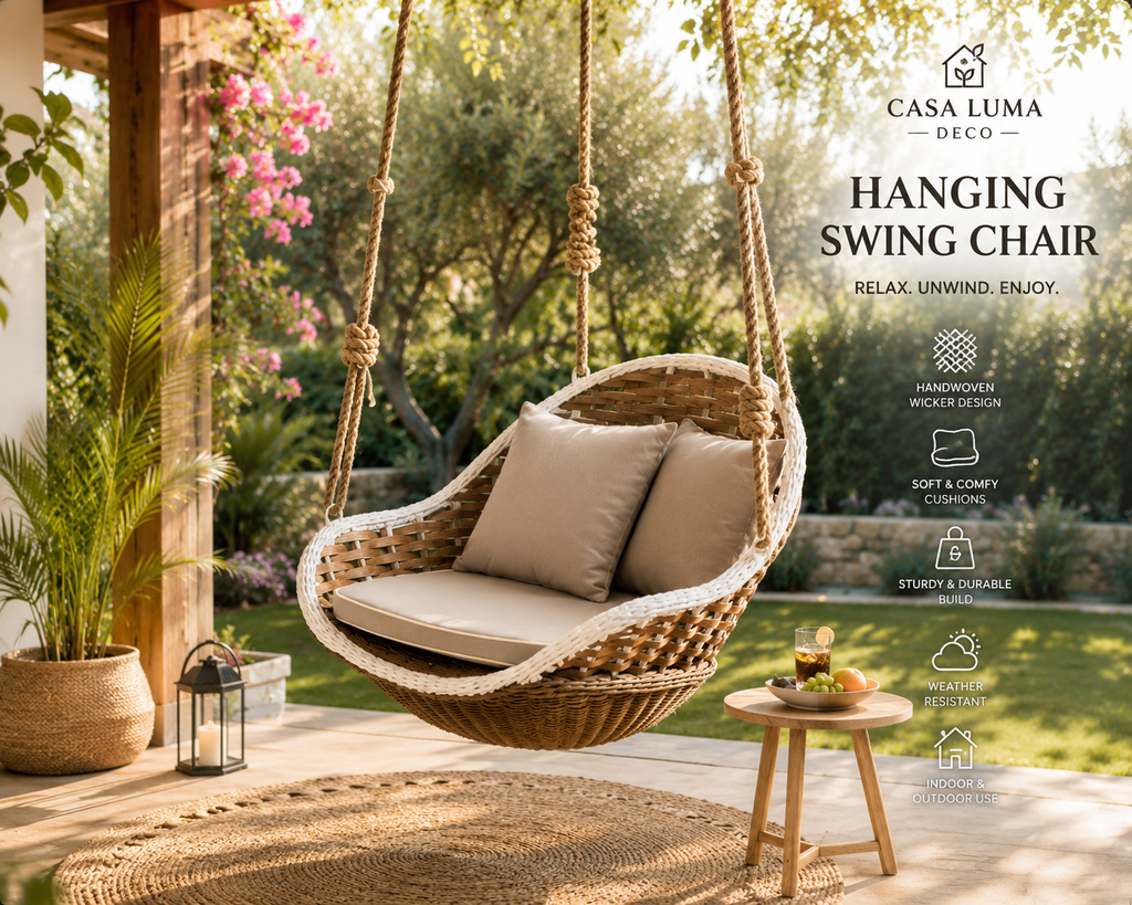 Bohemian Wicker Hanging Egg Chair | Indoor & Outdoor Swing Chair with Cushion