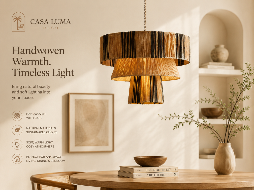 Handwoven Boho Rattan Pendant Light | Modern Woven Ceiling Lamp for Living Room, Dining Room & Bedroom