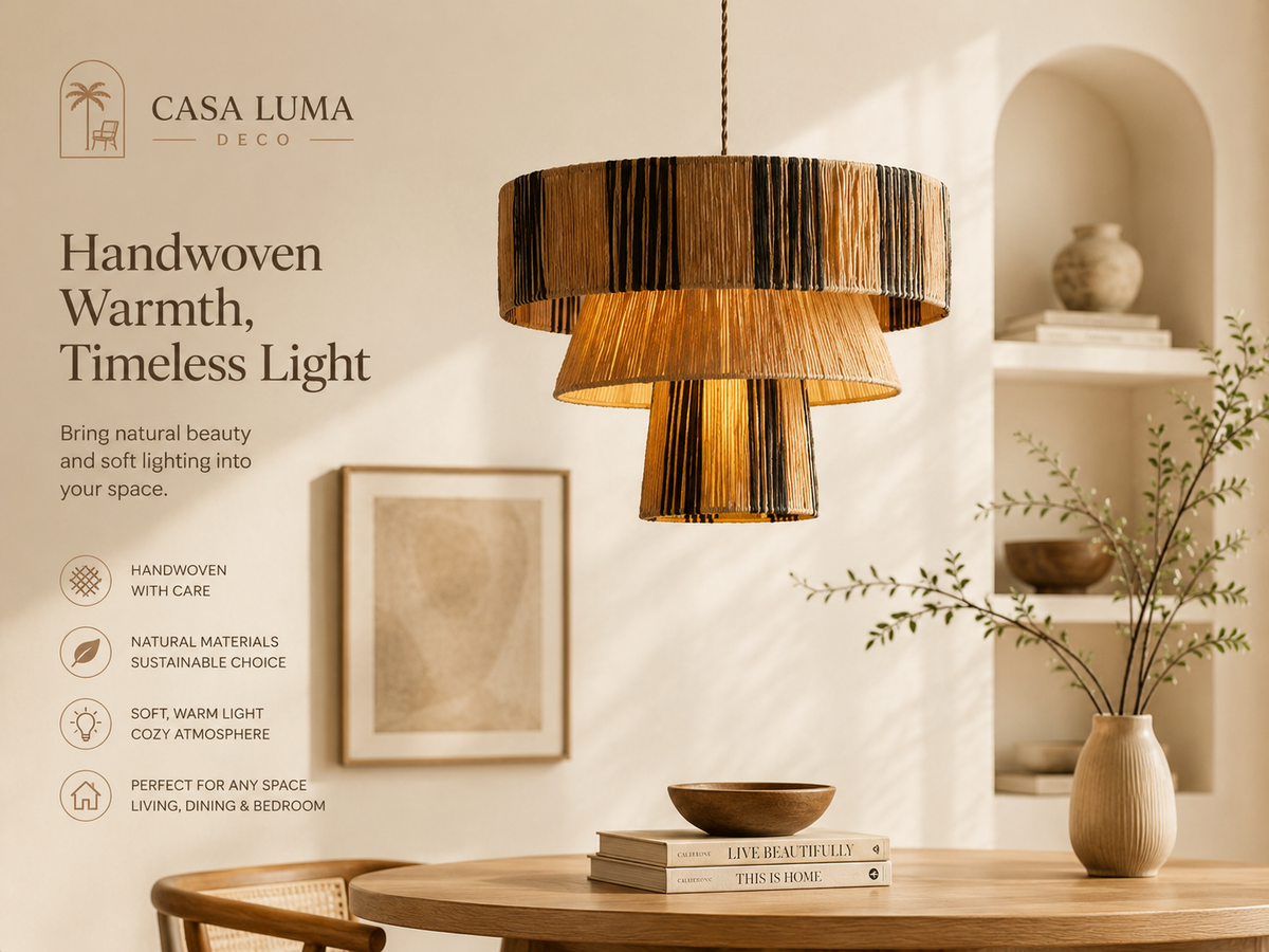 Handwoven Boho Rattan Pendant Light | Modern Woven Ceiling Lamp for Living Room, Dining Room & Bedroom