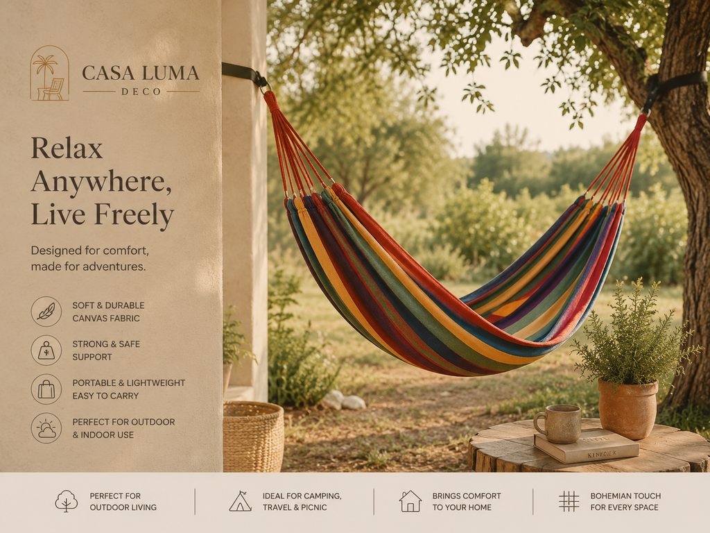 Portable Camping Hammock | Double & Single Canvas Hammock for Outdoor, Backyard, Beach & Travel