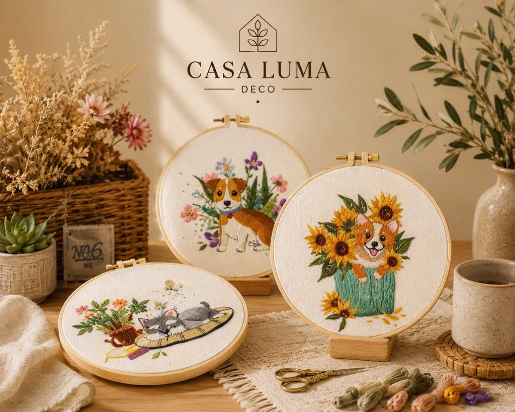 Floral Embroidered Wall Art | Handmade Cotton Embroidery Hoop Decor | Nordic Cottage Wall Hanging
