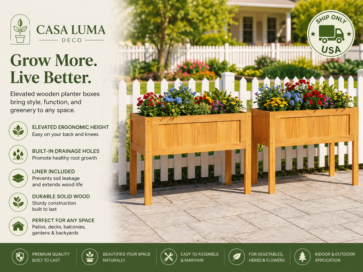 Wood Raised Garden Bed Planter Box with Liner | Elevated Wooden Vegetable & Herb Planter | Casa Luma Deco