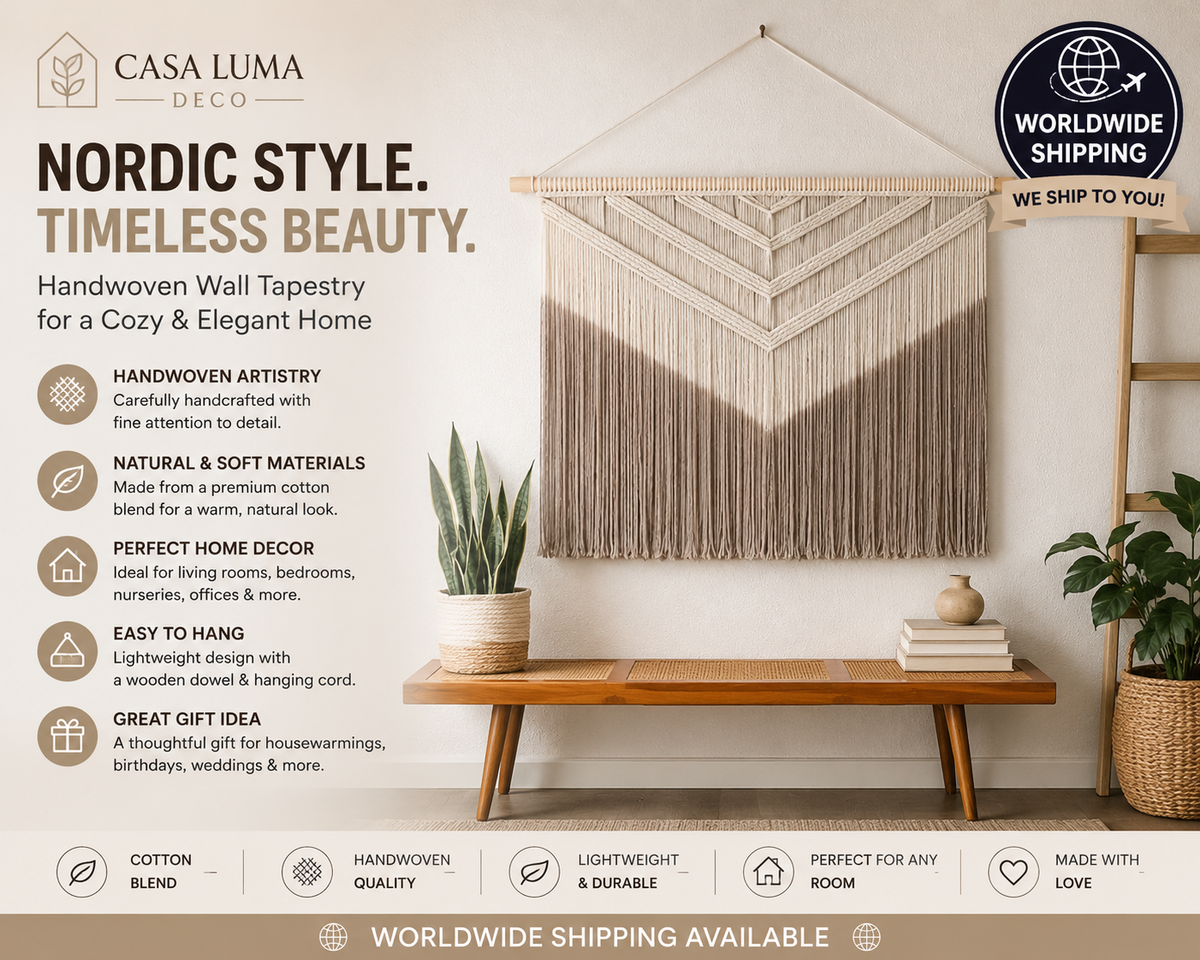 Nordic Handwoven Macrame Wall Hanging | Boho Cotton Woven Tapestry | Minimalist Home Decor | Worldwide Shipping