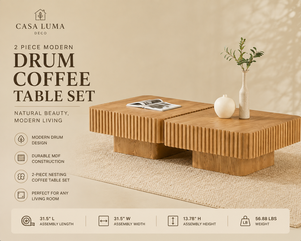 Modern 2-Piece Drum Coffee Table Set | Round Nesting Accent Tables for Living Room