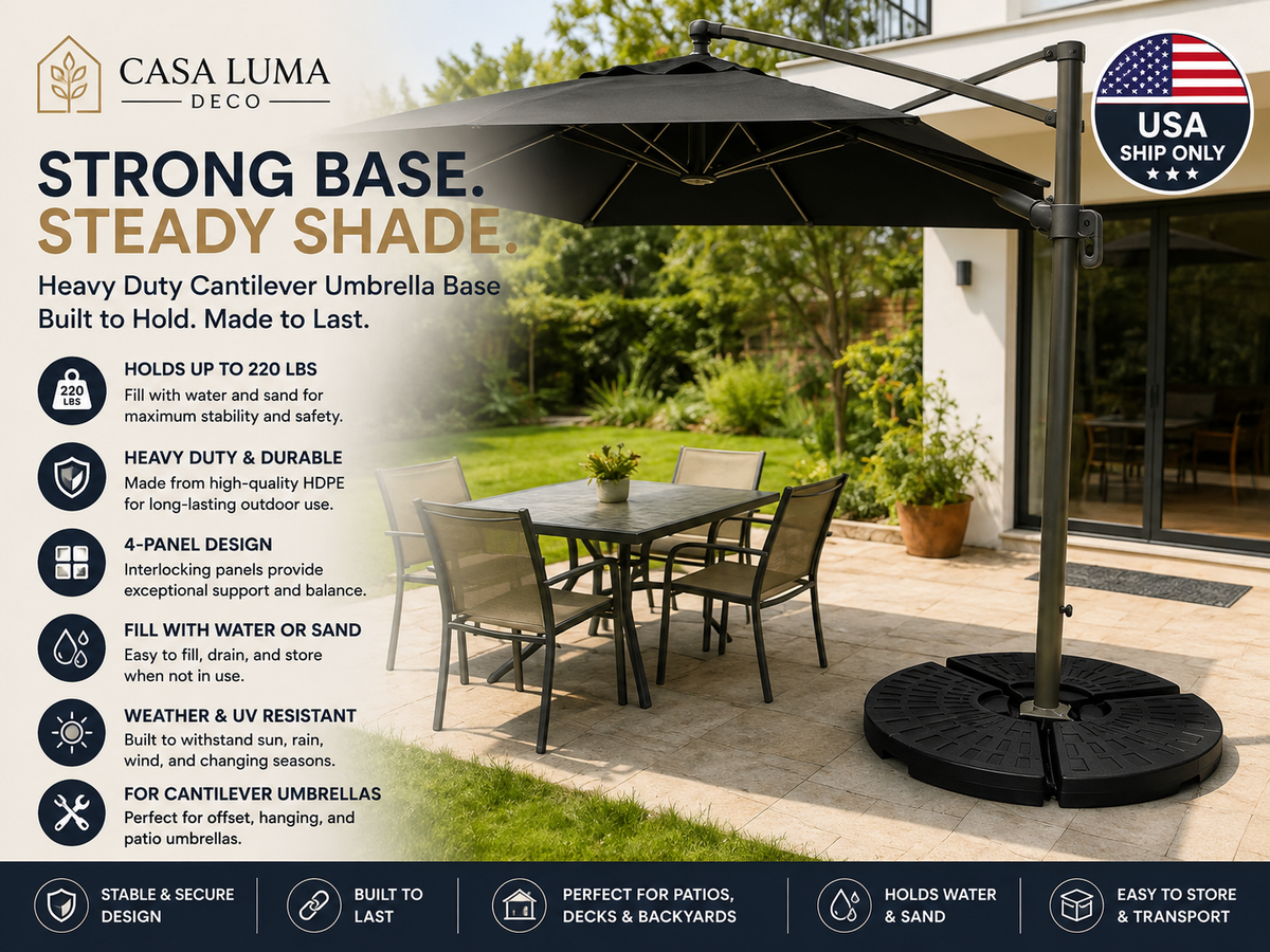 Heavy Duty 4-Panel Cantilever Umbrella Base | Refillable Patio Offset Umbrella Stand | Holds Up to 220 lbs | USA Shipping Only