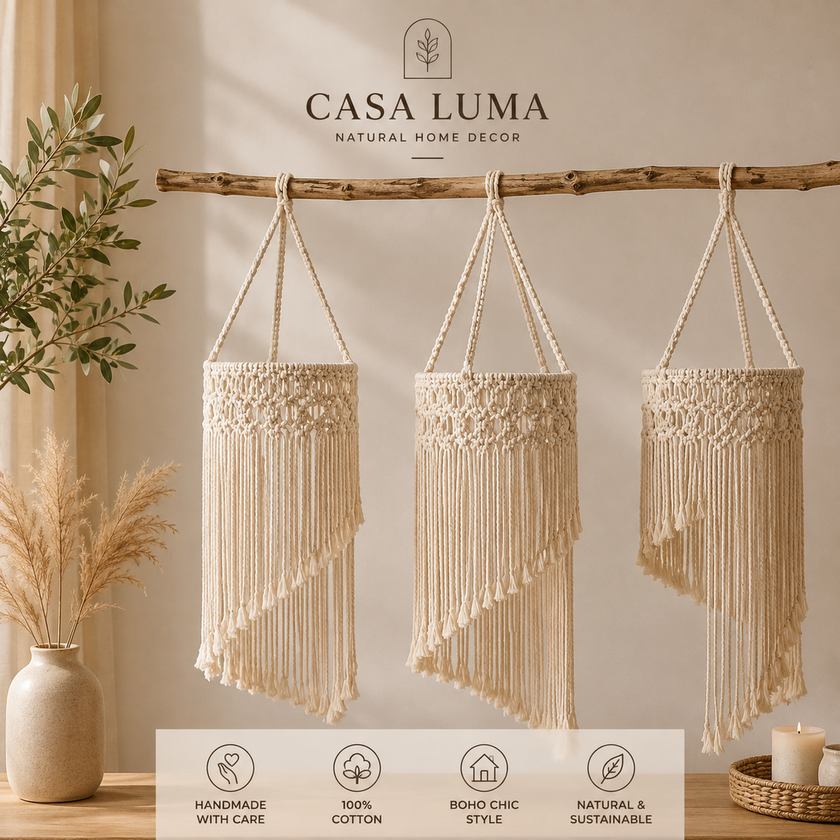 CasaLuma Handwoven Boho Macrame Pendant Lamp Shade
