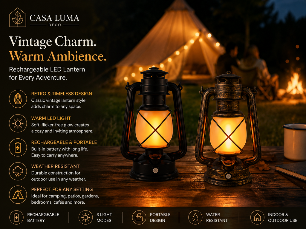 Rechargeable Vintage Camping Lantern, Portable LED Table Lamp for Outdoor & Indoor Use