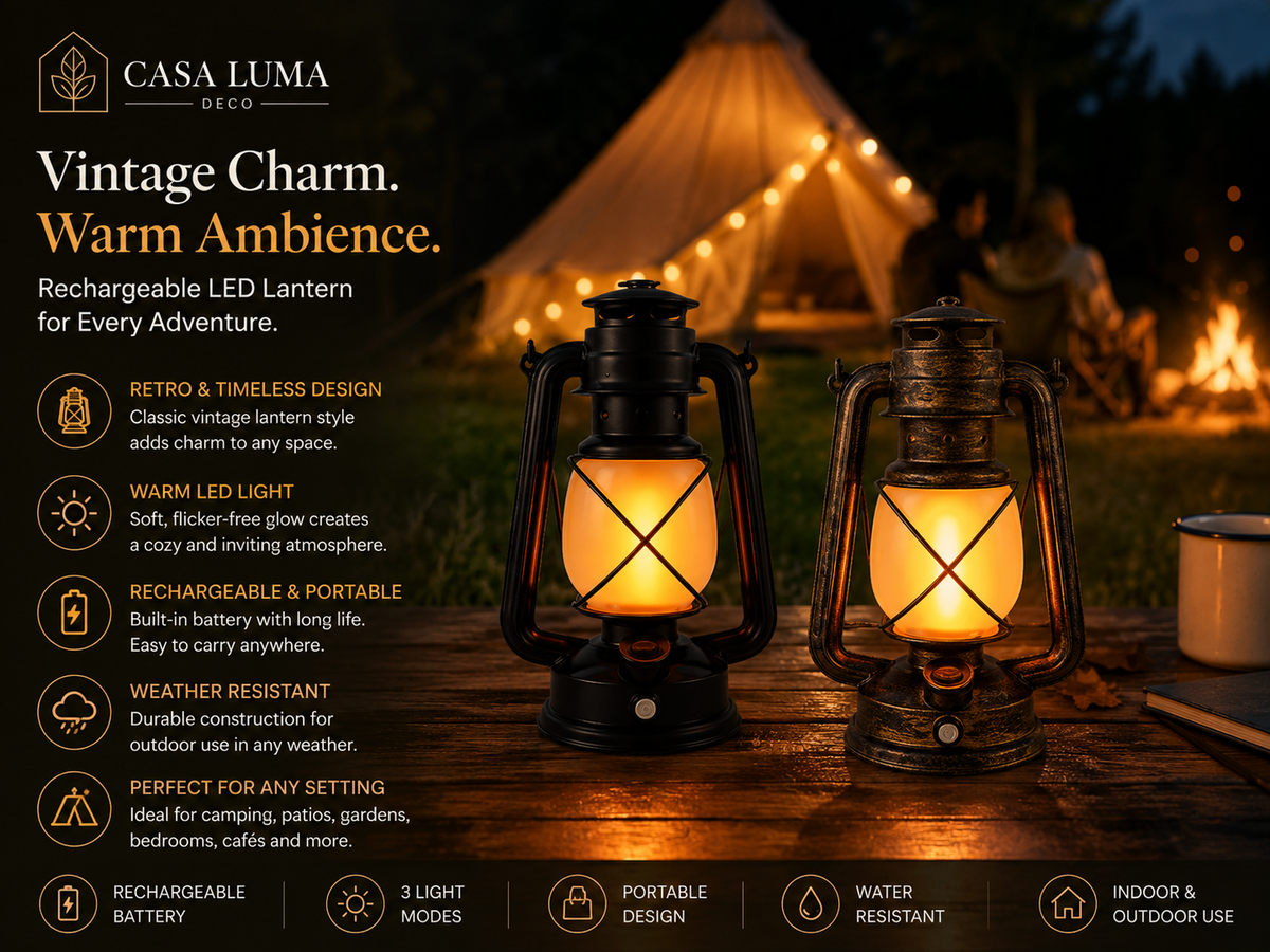 Rechargeable Vintage Camping Lantern, Portable LED Table Lamp for Outdoor & Indoor Use