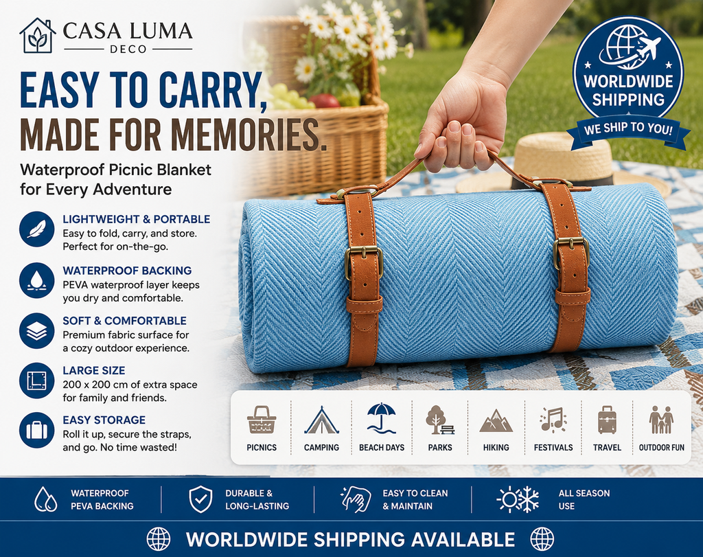 Waterproof Outdoor Picnic Blanket | Large Camping Picnic Mat | Beach Blanket | Casa Luma Deco