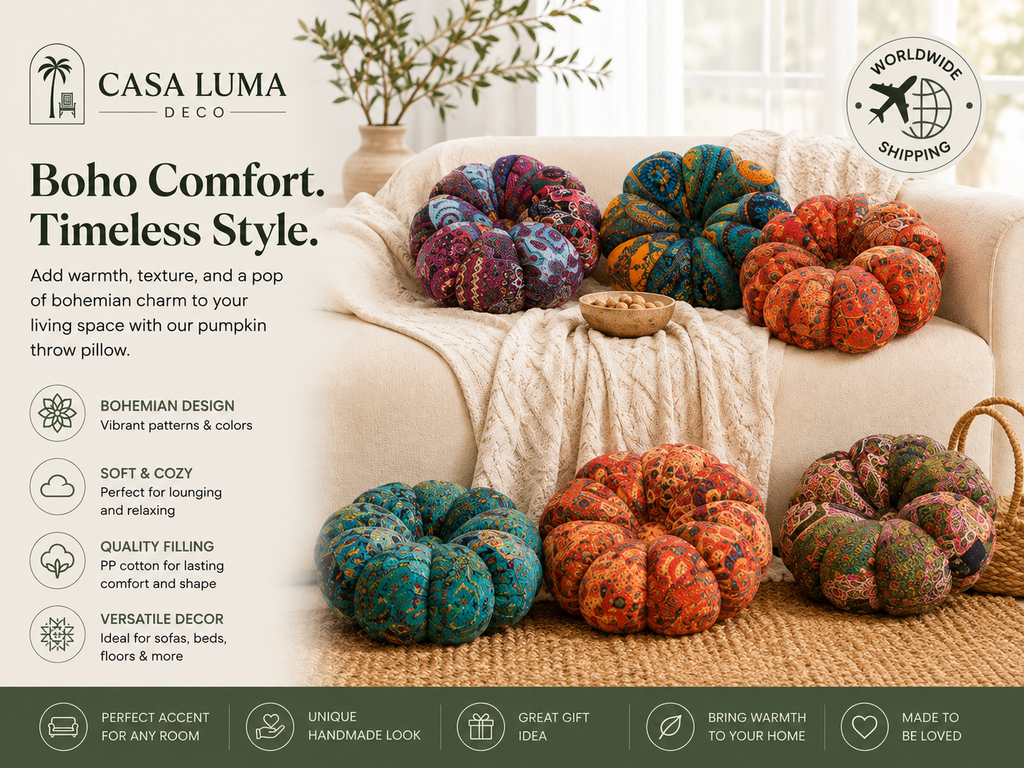 Boho Pumpkin Throw Pillow | Soft Round Decorative Cushion for Sofa, Bed & Living Room | Casa Luma Deco