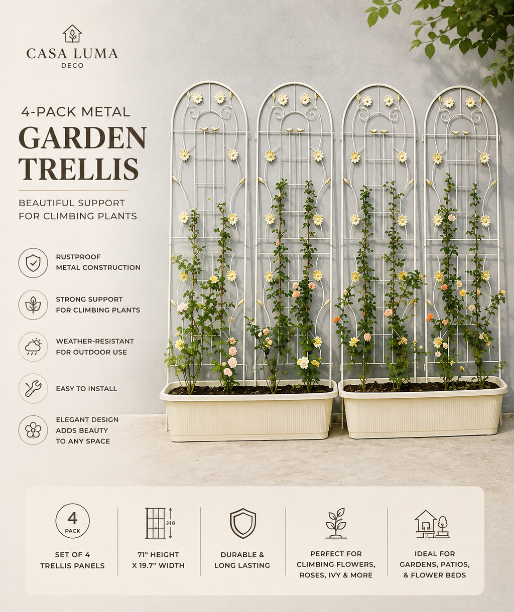 4-Pack Metal Garden Trellis for Climbing Plants | Rustproof Outdoor Plant Support