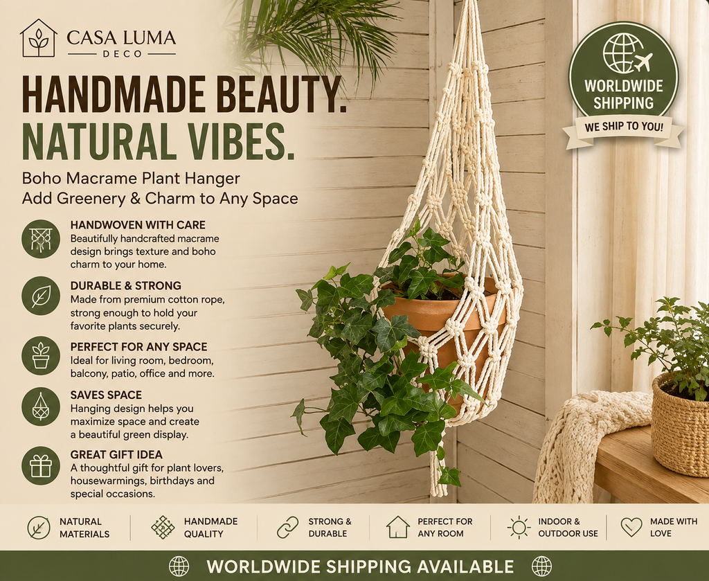 Boho Macrame Plant Hanger | Handmade Cotton Hanging Planter | Indoor & Outdoor Plant Holder